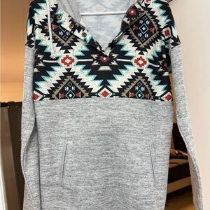 Gray Aztec Print Hoodie